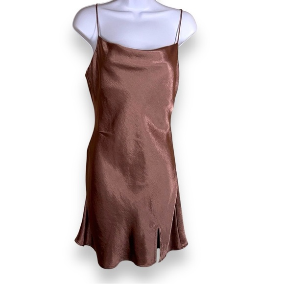 MEDIUM COTTON CANDY LA CHAMPAGNE PINK SATIN DRESS EVENT PARTY COCKTAIL COWL NECK - Picture 1 of 12